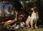 David de Coninck, The hunter's trophy with a dog and an owl